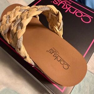 Corkys Women's Braided Tan Wedges